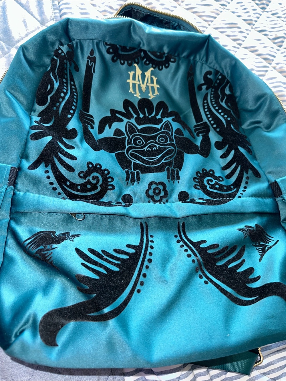 Disney The Haunted Mansion teal black gargoyle backpack